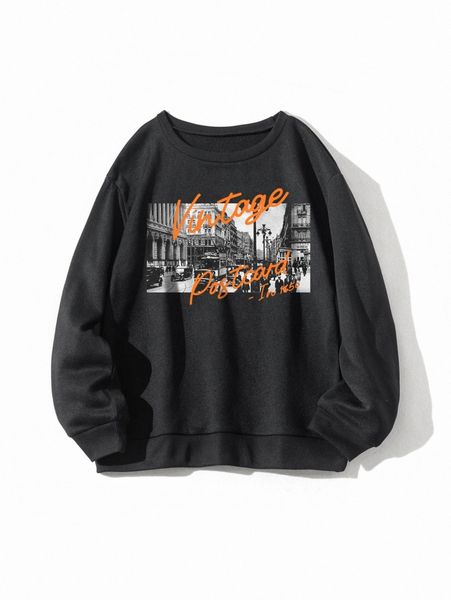 

building & letter graphic thermal pullover m0ij#, White;black