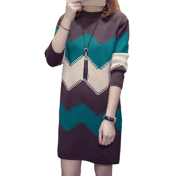 

women's sweaters plus size knitted dress woman autumn sweater outerwear female mid-length bottoming shirt loose dresses women, White;black