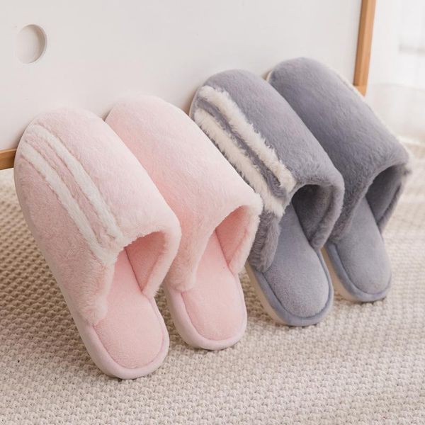 

slippers winter home cotton warm fur shoes comfortable thick sole indoor bedroom house women men ladies lovers furry flat slides, Black
