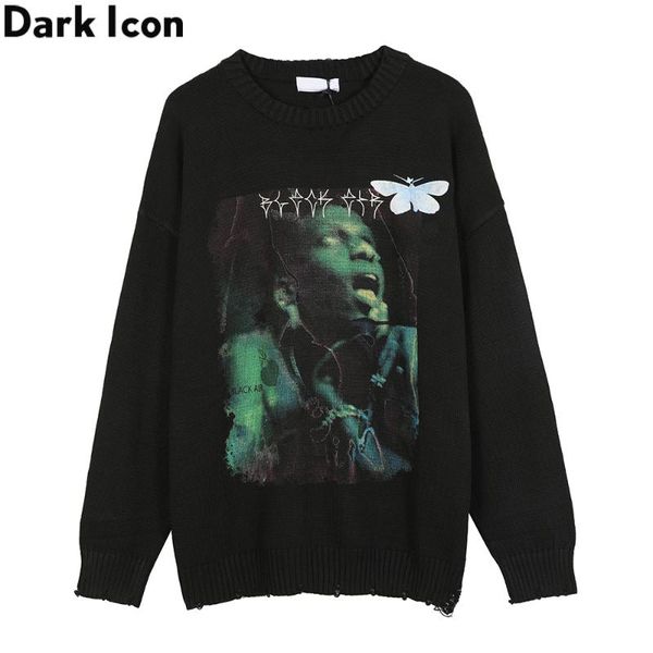 

dark print hip hop sweater men ripped knitwear men's sweaters sweaters man couple clothing, White;black
