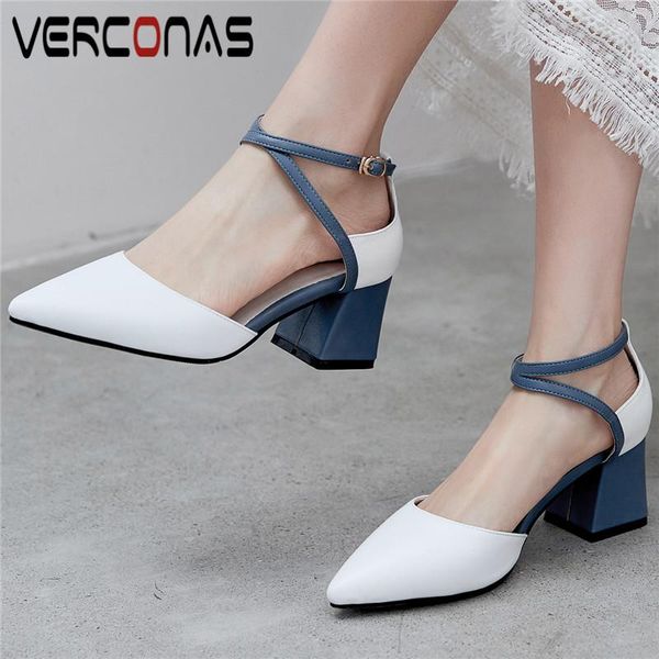 

verconas женщины brand design новое прибытие пряжка толстые пятки верхнего качества острым носом на высоком каблуке сандалии партии насосы о, Black