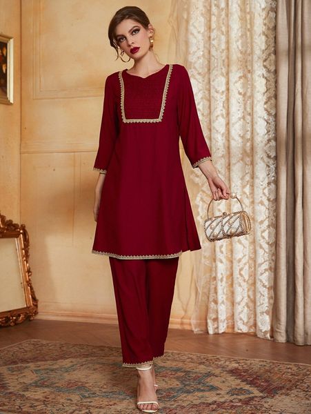 

embroidered applique longline & pants q9j0#, White