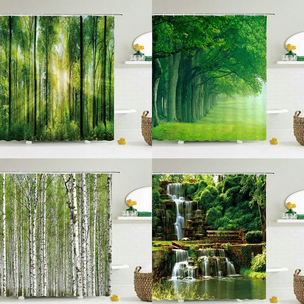 

modern 3d printing forest shower curtain green plant tree landscape bath curtain with hooks for bathroom waterproof bbyunv