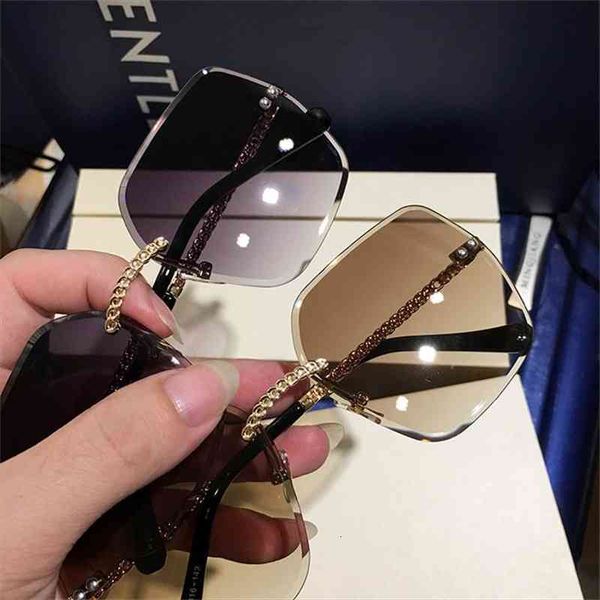 

sunglasses women oversized eyewear gradient brown pink rimless sun glasses for female brand designer uv400, White;black