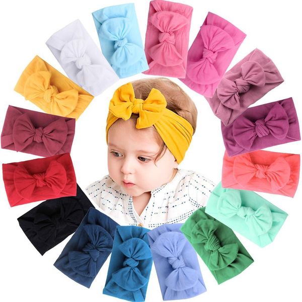 

16 colors baby nylon knotted headbands girls big 4.5 inches hair bows head wraps infants toddlers hairbands lj200903, Slivery;white