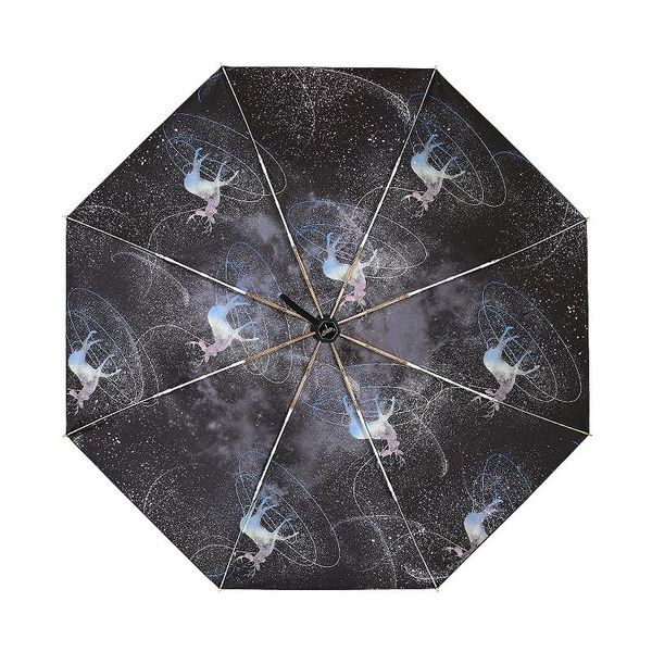 

stars and elk design three folding umbrella woman and lady golden umbrella rain windproof parasol uv uv protection bbyczw
