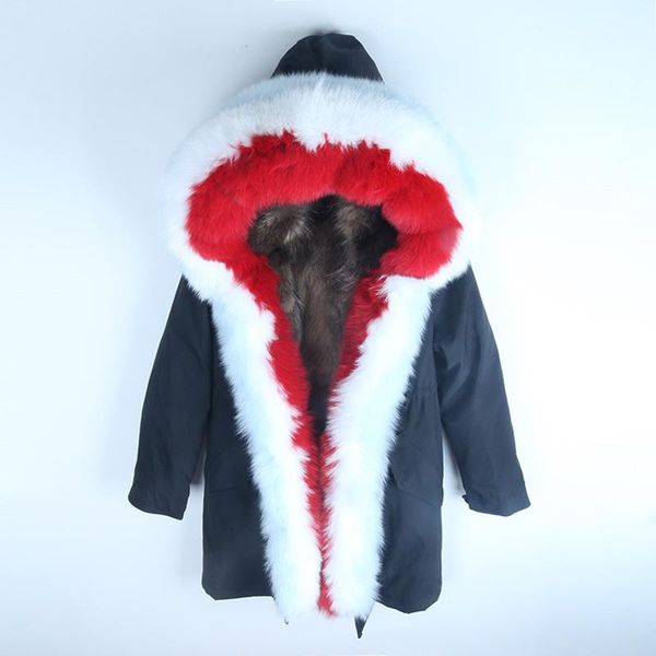 

2019 waterproof parka thick warm natural fur collar hood outerwear raccoon liner women real fur coat winter jacket1, Black