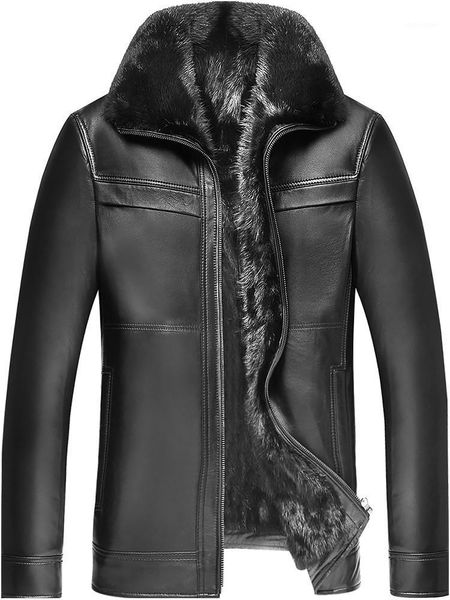 

men's leather & faux jackets real liner coat men winter warm sheepskin short clothing1, Black