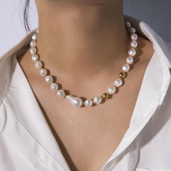 

chokers diezi elegant irregular handmade imitation pearl collar necklace for women ladies short choker statement jewelry, Golden;silver