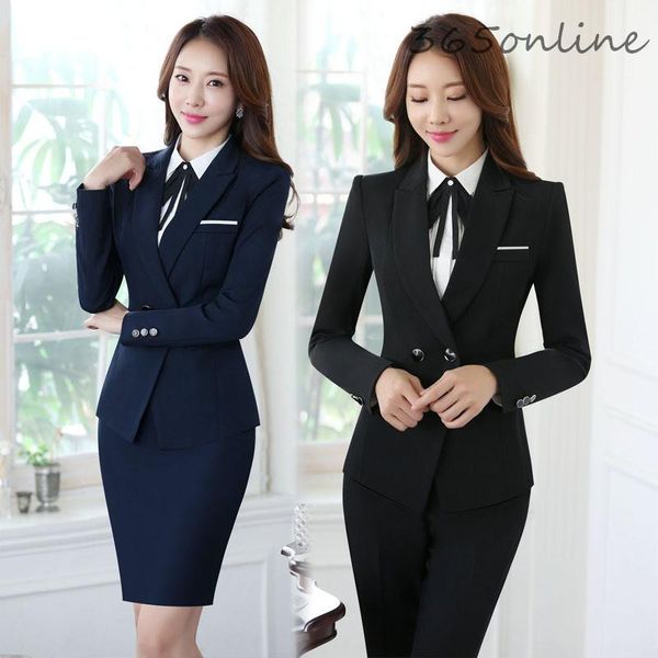 

women's two piece pants autumn winter novelty uniform styles formal women business work wear suits ladies office professional blazers s, White