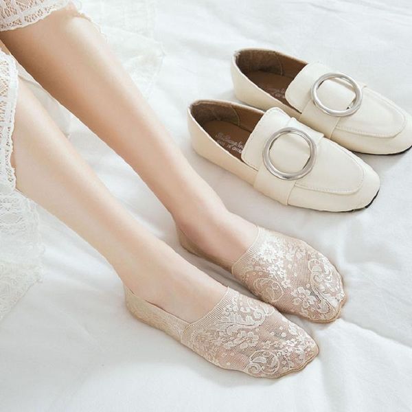 

5 pairs fashion girl summer sock style lace flower short socks non-slip invisible ankle socks slipper no show1, Black;white