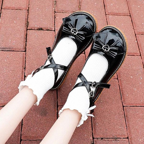 

lolita shoes cross-tied buckle girls shoes bowtie mary janes for woman flats black cute student zapatos mujer spring 8726n #yz8n