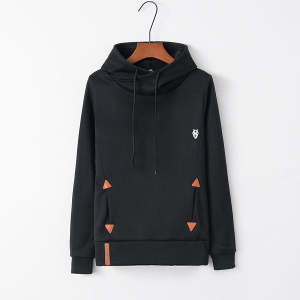 

autumn fashion long sleeve pocket embroidered hooded shirt, Black