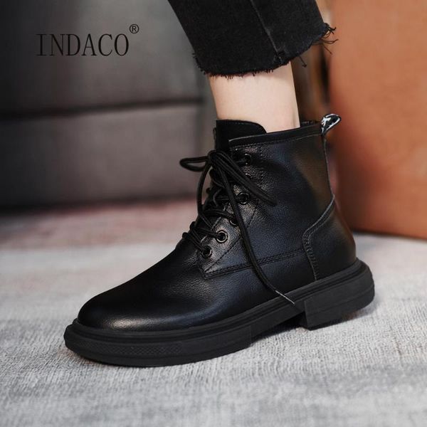 

winter boots women black white leather martin boots 2.5cm women
