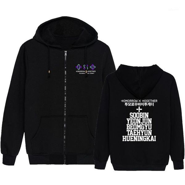 

kpop txt harajuku women pink hoodies fashion zipper pocket hooded sweatshirt outwear ladies solid slim pullover clothes moletom1, Black