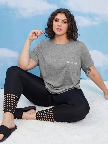 

plus slogan graphic patch pocket tee y6hb#, Black