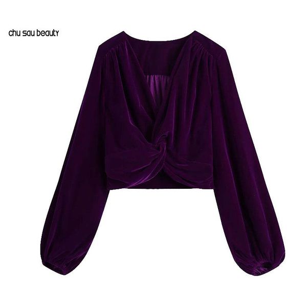 

женщины 2020 сексуальная мода с узлами бархат, подрезанные блузки vintage vintage v-образным вырезом фонарь рукава женские рубашки blusas ch, White