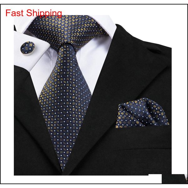 

hi-tie luxury designer neck ties for men 100% silk jacquard men necktie hanky cufflinks set for buss qylnrt beauty888, Blue;white