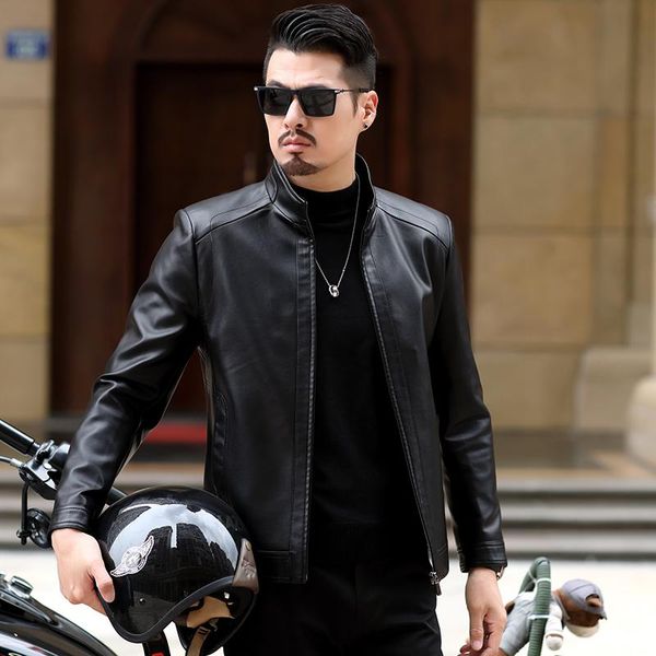 

men's fur & faux arrive brand motorcycle leather jacket men jackets jaqueta de couro masculina mens coats, Black