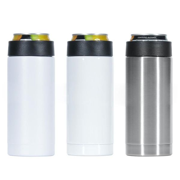 

12oz sublimation can cooler heat transfer slim straight cup can insulator stainless steel double wall beverage can cold keeper kkf2364