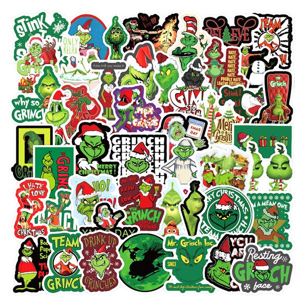 

the 50pcs/pack how classic grinch movie stole christmas stickers for furniture wall desk diy car trunk decal guitar motorcycle
