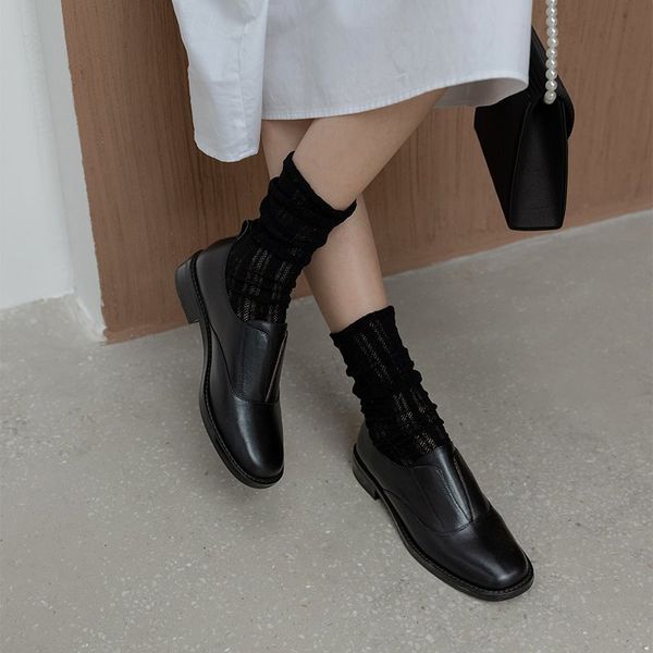 

2021 new genuine women's apartments spring oxfords shoes slip fashion ladies 5sxu, Black