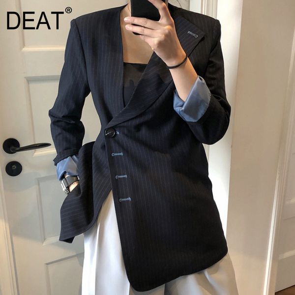 

[deat] women black button temperament blazer new lapel long sleeve loose fit jacket fashion tide spring autumn 2020 lj201021, White;black