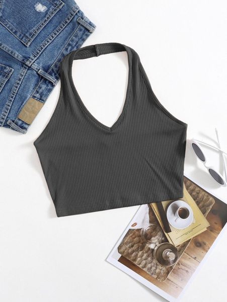 

rib-knit crop halter y3fz#, White