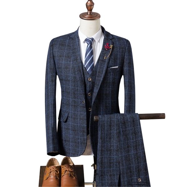 

2020 vest (jacket + pants) thin suit, high-end plaid jacket, men's three-piece wedding gown fwxt, White;black