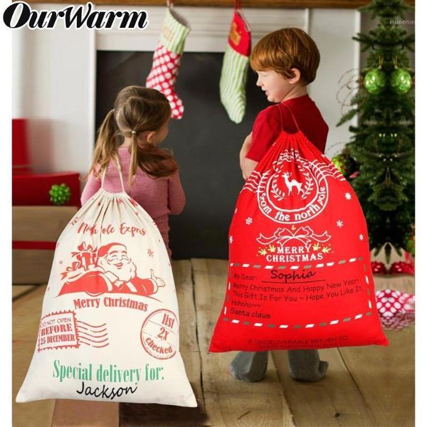 

christmas decorations ourwarm santa sack deer drawstring canvas bag 2021 year for home stockings gift bag1