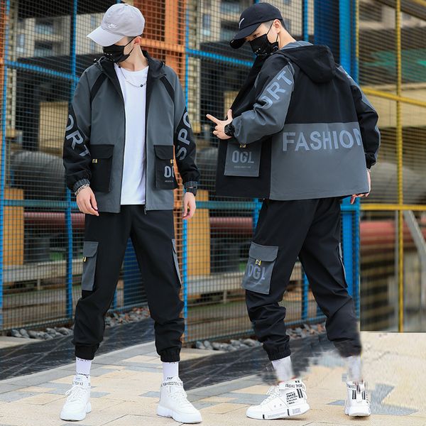 

streetwear men tracksuit harajuku suit sets vintage letter printed hooded hoodies fashions jackets + joggers pants