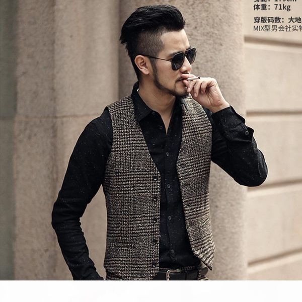 

2018 new arrival winter men's slim woolen casual plaid european style vest mens fashion design suit vest waistcoat fashion, Black;white