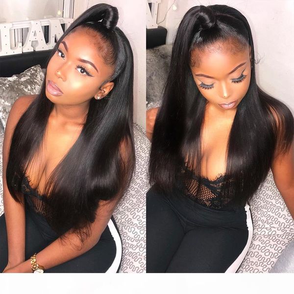 

glueless straight 360 lace human hair wigs pre plucked hairline glueless wig brazilian peruvian remy hair 130%~180% density for black women, Black;brown