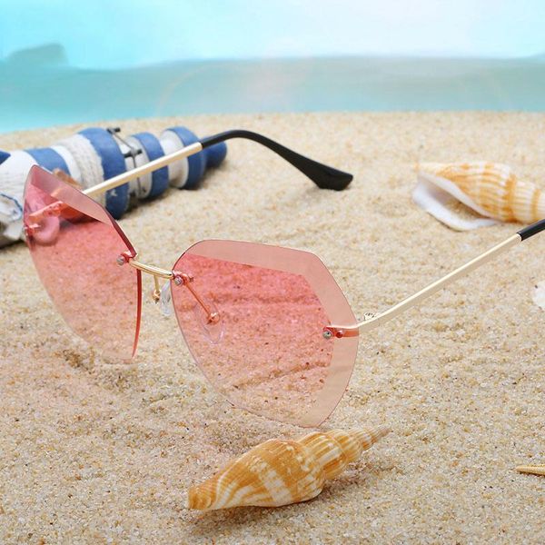 

sunglasses frameless women designer brand sun glasses gradient tone mirror lens ladies alloy frame uv400, White;black