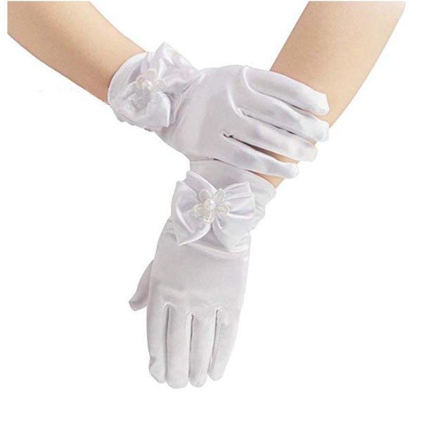 

five fingers gloves party stage show dance formal occasion flower girls glove kids satin dress, Blue;gray