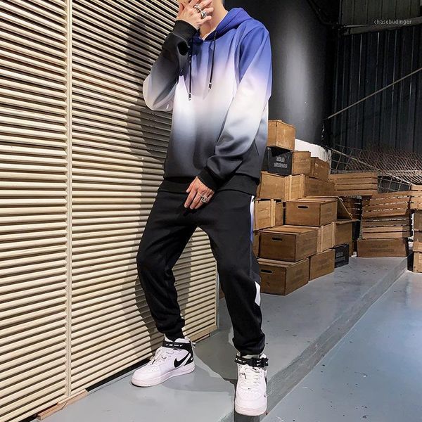 

tie-dye rainbow men's pullovers sweater cotton men tracksuits hoodie two pieces + pants sports shirts fall winter track suit s1, Gray