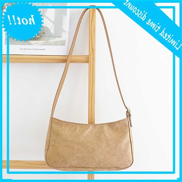 

korean washed kraft handbag waterproof fold one shoulder women's simple western dupont paper underarm bag