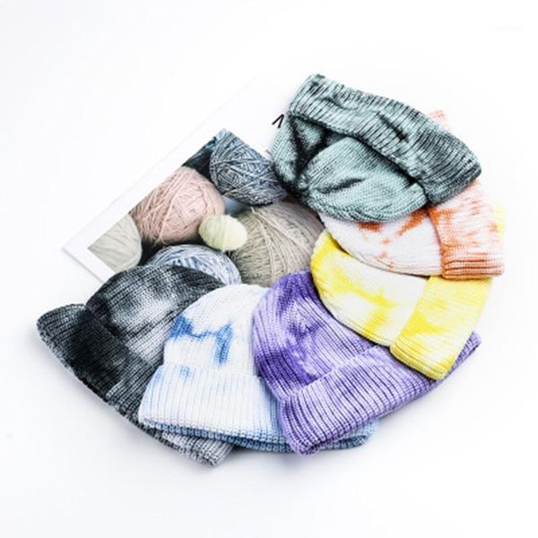 

beanies outdoor casual knitted beanie hat for men women all matched gradient color tie-dye cap autumn winter warm wool hats1