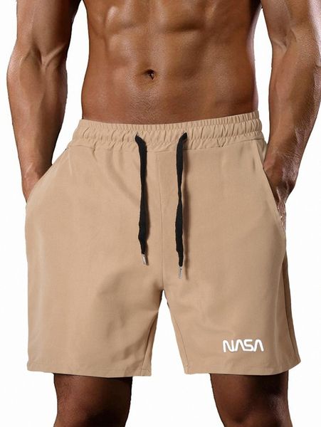 

men letter graphic drawstring shorts 43cv#, Black