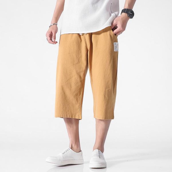 

summer calf-length harem pants men cotton casual wide leg trousers mens loose pockets drawstring pantalon hombre plus size 5xl1, Black