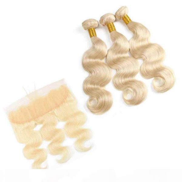 

613 blonde bundles with closure peruvian straight body wave human hair weave 3 bundles with 13*4 lace frontal closure brazilian virgin hair, Black;brown