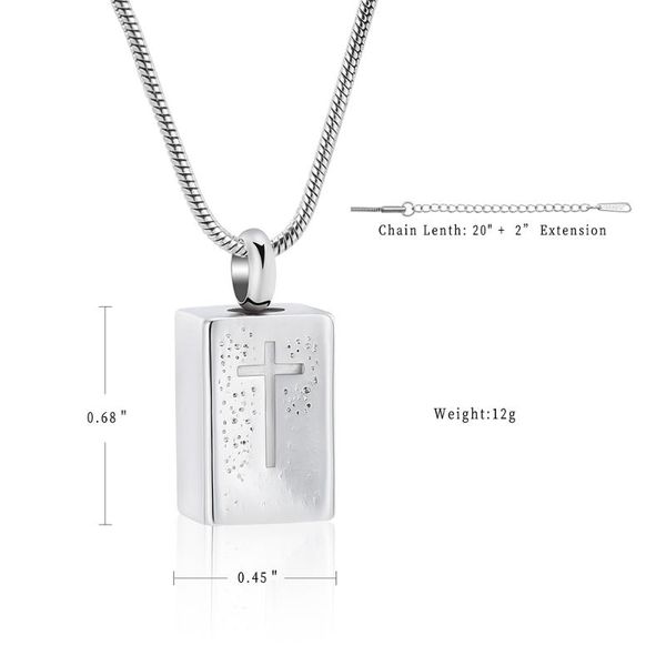 

k10328 cremation jewelry for ashes retro rectangular cross keepsake urn necklace for ashes memorial ash pendant locket, Silver