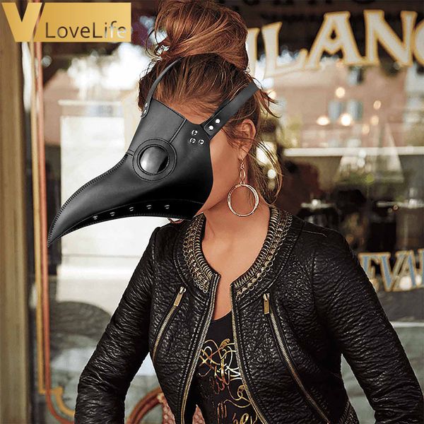 

costume mask faux pu leather cosplay party props long nose bird beak for halloween plague doctor