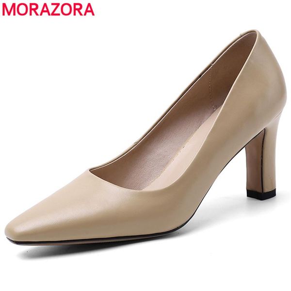 

dress shoes morazora 2021 genuine leather ladies pumps simple classic high heeled office female footwear, Black