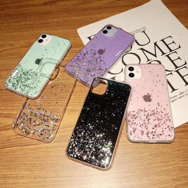 Glossy Case Sequins Glossient для iPhone 12 11 PROMAX X XR XS MAX SE 2-DD BLING SCOPOY GLITHER GEL TPU Case для iPhone 6S 7 8 плюс