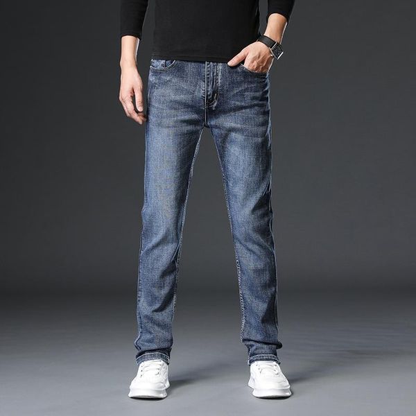 

men's jeans fitted slim-fit denim classic embroidery autumn and winter brand clothing comfortable cotton youth fashion, Blue