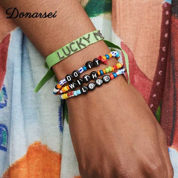 

donarsei моды письмо do с любовью красочный браслет из бисера для женщин упругие ручной hit цвет бисера браслет ювелирных изделий подарок, Black