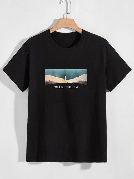 

men slogan graphic short sleeve tee 207d#, White;black