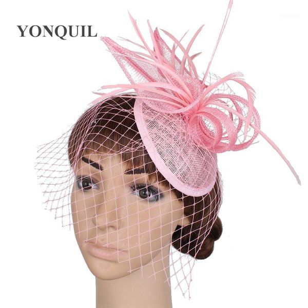 

pink base fascinators with wine glass shape linen headpieces wedding hair accessories cocktail hats new arrival myq160011, Blue;gray