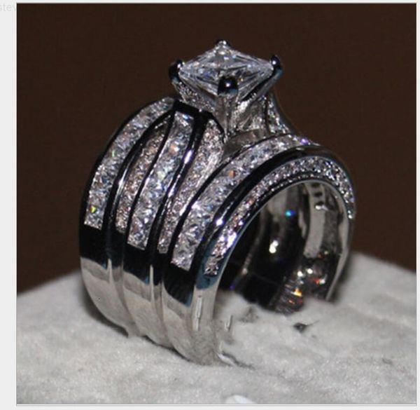 

factoryfpzoprincess cz vecalon cut 20ct fine diamond jewelry engagement wedding band set for women 14kt white gold filled finger ri, Slivery;golden